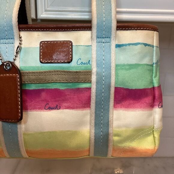 Coach Hampton Watercolor Pastel Stripes Small Mini Tote Handbag - Picture 3 of 16